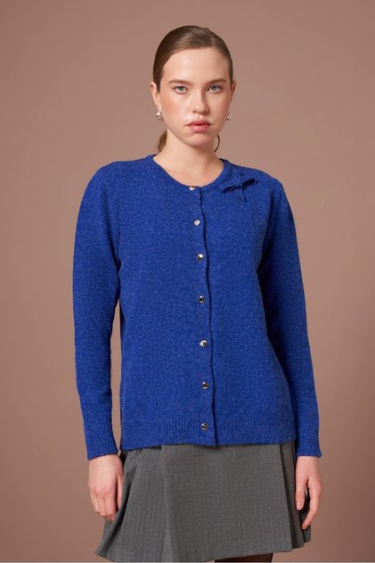 Women's Bow Detailed Buttoned Knitwear Cardigan Cobalt Blue 25288
