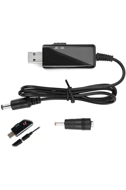 USB to DC Booster Cable, 5V to 9V/12V Power Bank Router Cord with Digital Display, Adjustable Step-U