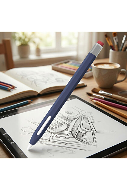 Apple Pencil Pro Kılıf Klasik Retro Tasarım Mat Silikon Lacivert (Ürün Kalem DEĞİLDİR)