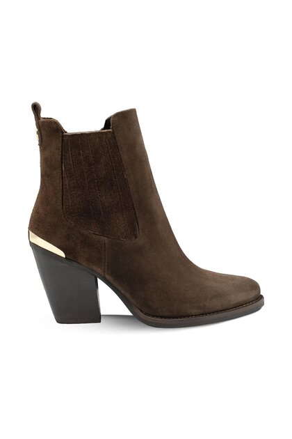 Pointed Toe Zippered Genuine Suede Leather Women's Boots Z590 Yarma Suet Brown 490 C63 (Split Suede Br