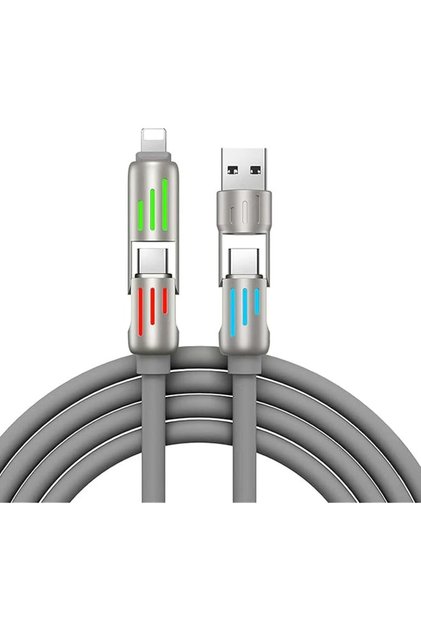 240W 4-in-1 USB C Cable, PD 5A Multi Fast Charging Cable with Breathing Light, 4FT Liquid Silicone T