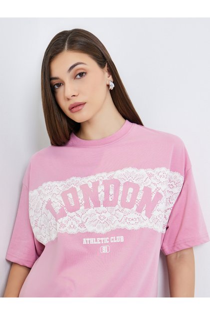 Women Light Pink London Slogan Oversized T-Shirt
