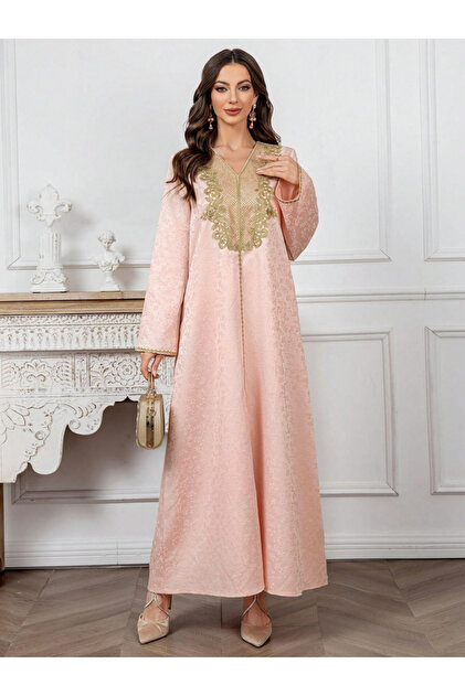 Women Jacquard Jalabiya with Lace Patch