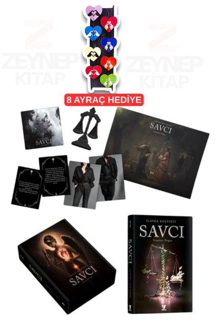 Savcı - İlayda Koçyiğit (Hardcover-Boxed-Side-Painted) Poster Card and 8-Piece Heart Bookmark Gift Set