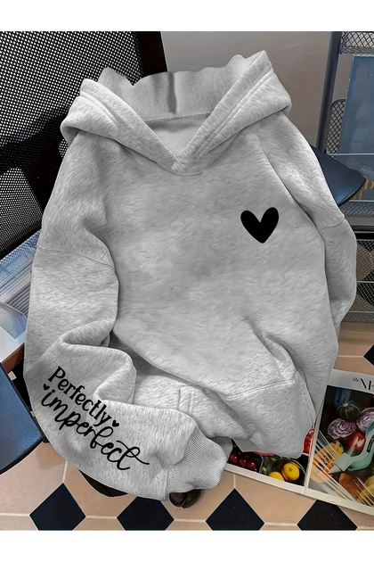 Unisex Kalp Printed Hooded Comfortable Fit Oversized Cut Sweatshirt with Kangaroo Pocket
