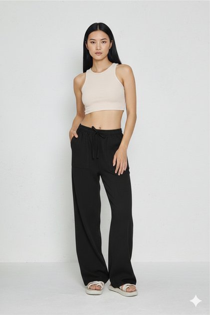 Women's Linen Trousers High Waist Wide Leg Natural Linen Fabric Summer Casual Model