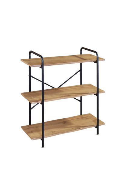 Raft Triv, 3 rafturi, 80×34×80 cm, MDF și metal, Design industrial modern, Negru și stejar