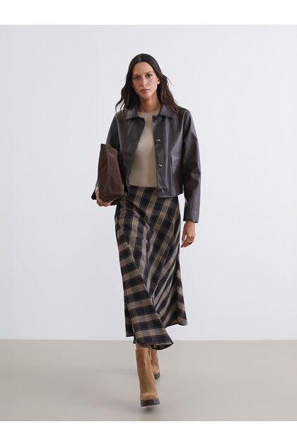 New season from güli̇s gi̇yi̇m black waist zipper plaid flared skirt