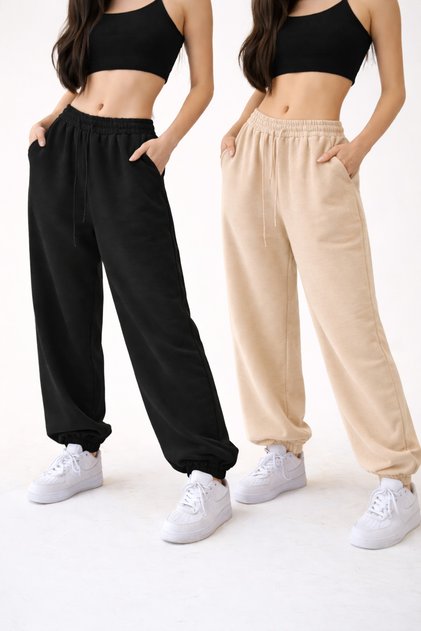 2-Piece High Waist Winter Fleece-Lined Unisex Full-Fit Elastic Leggings Sweatpants