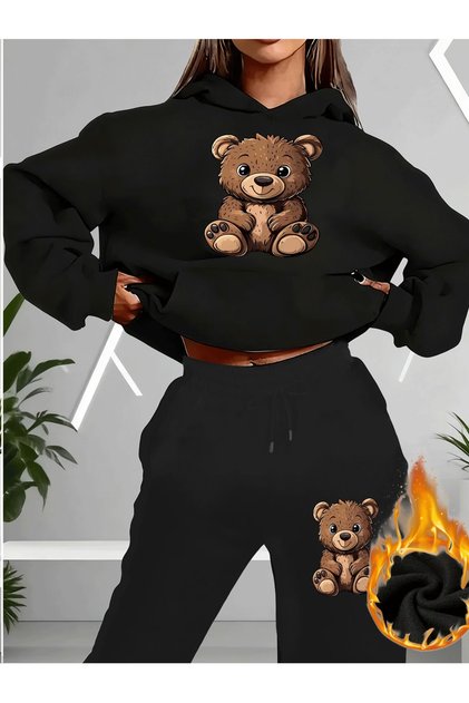 Sweatshirt Sweatpants Jogger - Black Printed Tracksuit Set Hooded
