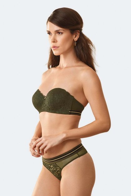 Women's Green Strapless Unpadded Bra Suit 4711