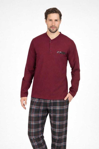 Men's 100% Cotton Long Sleeve Thermal Pajama Set