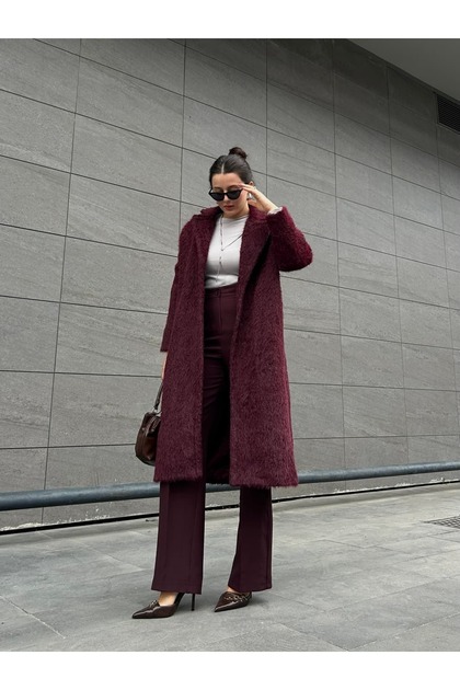 Bordo oversize peluş kaban