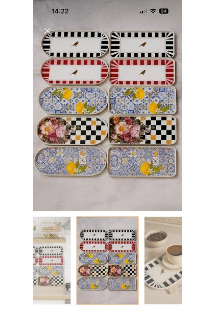 Desenli Sunumluk Tepsi Oval Dikdörtgen Kuş Limon Çiçeği