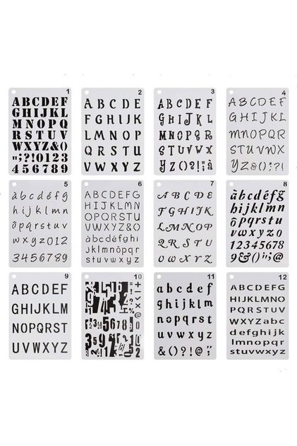 12pcs Letter Stencil 12/24pcs Letter Stencils Drawing Painting Template Set Number Alphabet Letter D