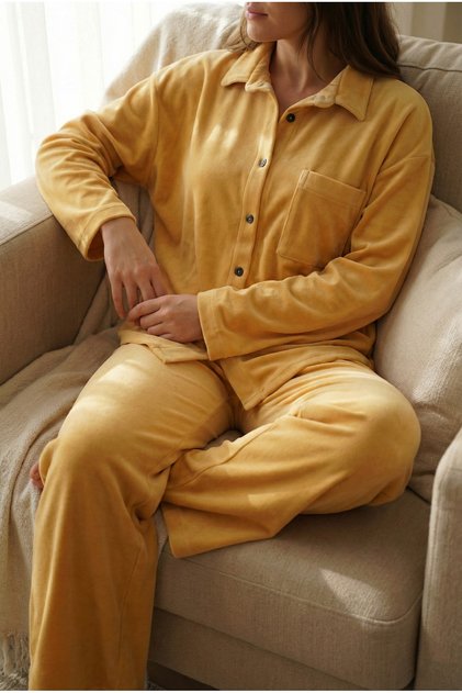 Cotton Long Sleeve Pocket Detail Women's Pajama Set
