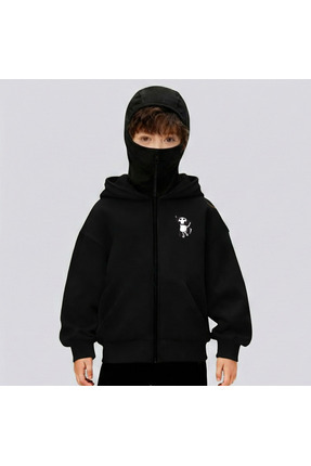 黒パンダ ZAVIXO KAR MASKELİ NİNJA UNISEX FERMUARLI TAŞ SWEATSHIRT HIRKA 3