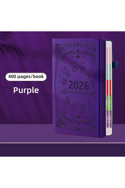 A5 purple 2026 A5 Textured PU Portable Agenda Book English Calendar Book Notepads Creative Daily Pla