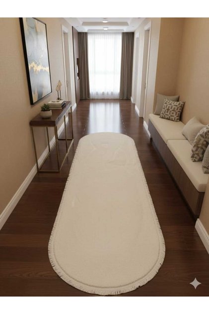 düz saçaklı kırem pelüş halı kaymaz tabanlı salon koridor yatak odası halısı