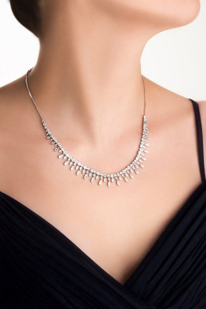 Sophie 18 Ayar Beyaz Altın Kaplama Ayarlanabilir Gümüş Gerdanlık