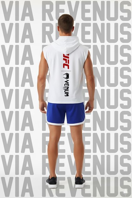 Ufc Printed Hooded Sleeveless Sports T-Shirt and Piped Sports Shorts Set Gym & Fitness Combo