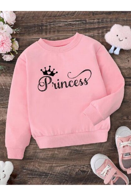 Princess Printed Girls Winter Children's Sweatshirt Pink