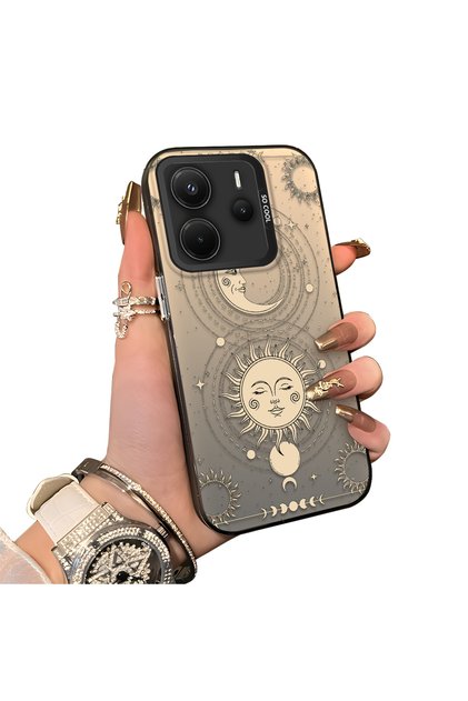 Xiaomi Redmi Note 14 Compatible Silicone Edge Hard Back Anti-Fall Case Moon Patterned
