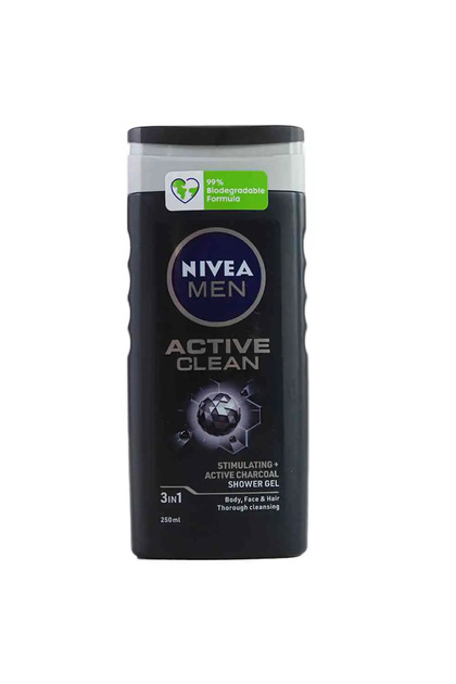 Men Active Clean 3 in 1 Shower Gel For Body, Face & Hair With Active Charcoal- 250ml