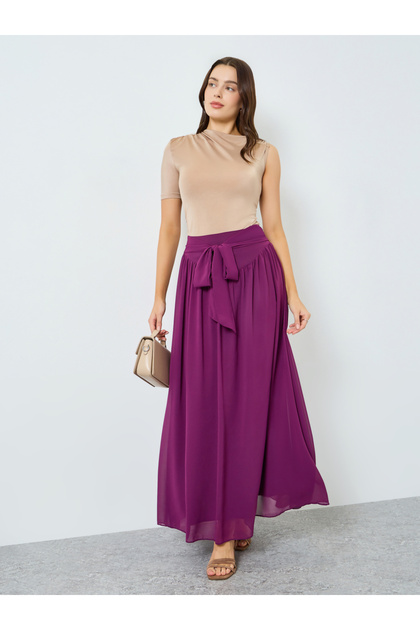 Women Burgundy A-Line Maxi Skirt with Waist Tie