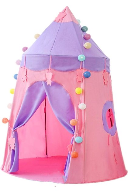 Cort pentru copii, GHEMOTOC®, Loc de joacă tip castel, Pliabil, Roz, 135cm*105cm