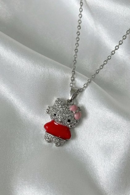 Hello Kitty Dress Sparkling Flip Cover Memory Necklace Can Hold Photos