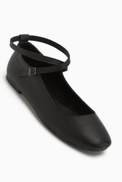 Ameli Genuine Leather Black Cross Strap Ballet Flats