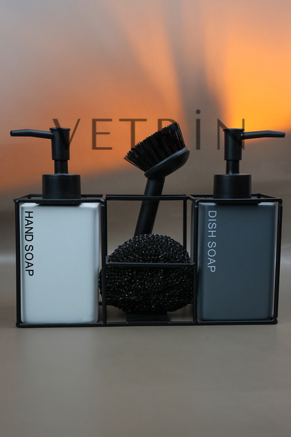 2-Piece Soap Dispenser Set with Metal Stand, Brush and Sponge