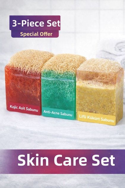 Sulfur Soap, Anti Acne Soap, Kojic Acid Soap 3-Piece Giant Set (Care Set)