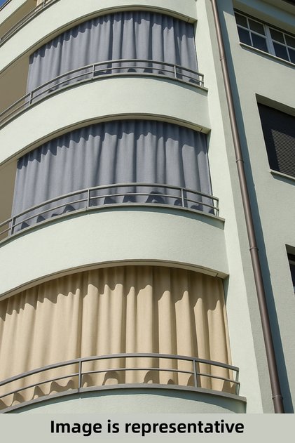 Luxury 1st Class Elegance Beige Solid Color Balcony Curtain with Top Cornice, Side and Bottom Ties
