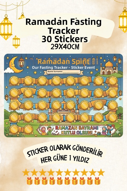 Fasting Tracker Chart/Board Sticker Fasting Calendar for Kids 29X40Cm