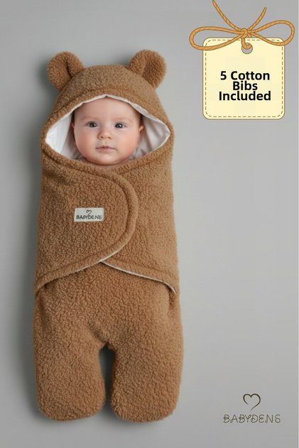 0-12 Months Welsoft Plush Baby Outer Swaddle, Sleeping Bag, 100% Cotton Lined Blanket with Teddy Bear Ears Inside