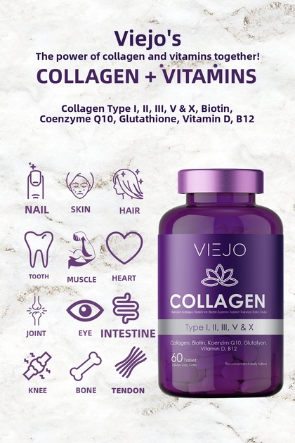 Viejo 60 Tablets Collagen and Vitamins - Type 1,2,3,5,10, Biotin, Coenzyme Q10, Glutathione, Vitamin D, B12- Trendyol Viejo 60 Tablets Collagen and Vitamins - Type 1,2,3,5,10, Biotin, Coenzyme Q10, Glutathione, Vitamin D, B12- Trendyol