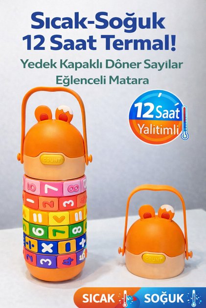Matematiği sevdiren suluk - 12 saat sıcak,soğuk Termal suluk - Topla, Çarp, Böl Yedek kapaklı suluk