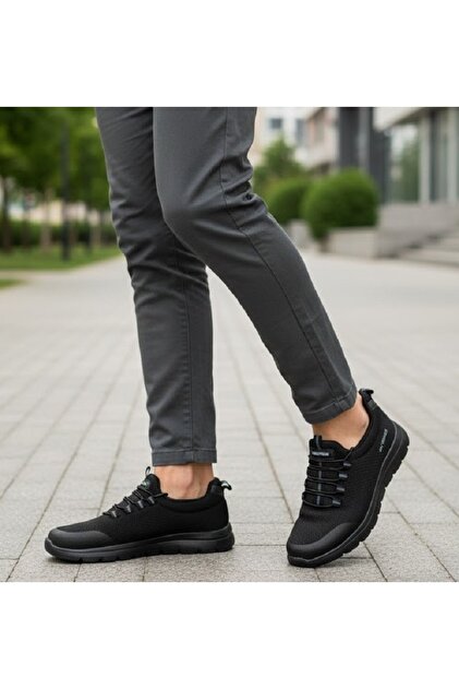 Men's Black Lightweight Flexible Daily Orthopedic Comfortable Walking Running Training Sneaker Sports Shoes