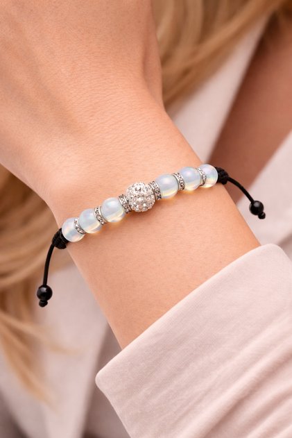 Moonstone Women's Natural Stone Bracelet - Adjustable Macrame, 8 Mm, Shambala Detailed