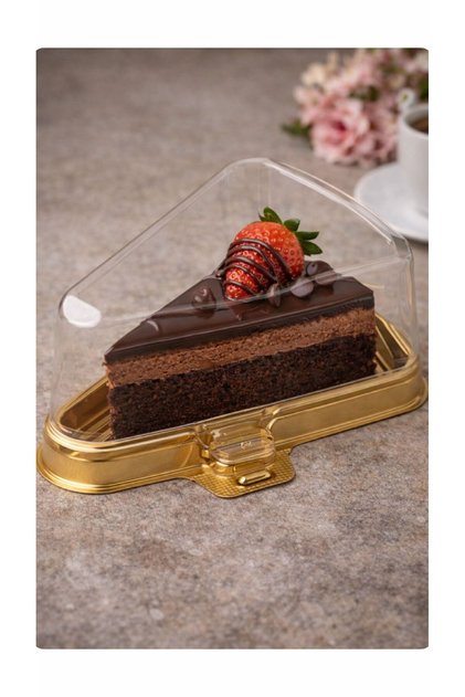 Altın Gold Üçgen Dilim Pasta Kabı 5 Adet Plastik Tatlı Kabı Kapaklı Cheesecake Kabı