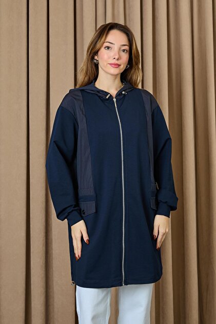 Puane Kadın Kapüşonlu Basic Tunik - 10733TUN - NAVY - Fiyatı