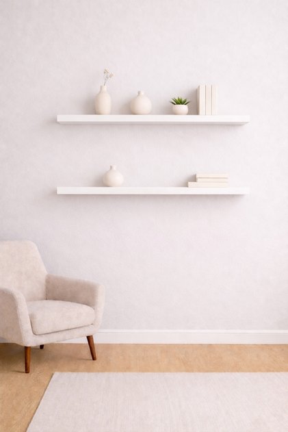 90 Cm 2li Mat Beyaz Mdf Uçan Duvar Rafı Gizli Bağlantı Kitaplık
