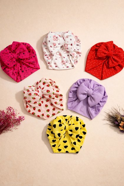6-Piece Bow-Knot Combed Cotton Baby Girl Bonnet Set