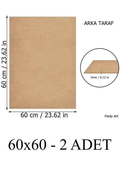 3 mm 60x60 MDF Plaka (2 ADET) - Hobi, Maket, Ahşap El Sanatları İçin Uygun (2`li Paket)