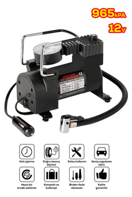 Araç Çakmak Girişli Oto Lastik Şişirme Mini Hava Kompresörü 12V 300PSI