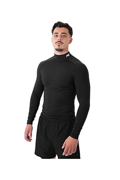 MUSCLECLOTH Tech Mock Ekstra Dar Kalıp Uzun Kollu T-Shirt Siyah