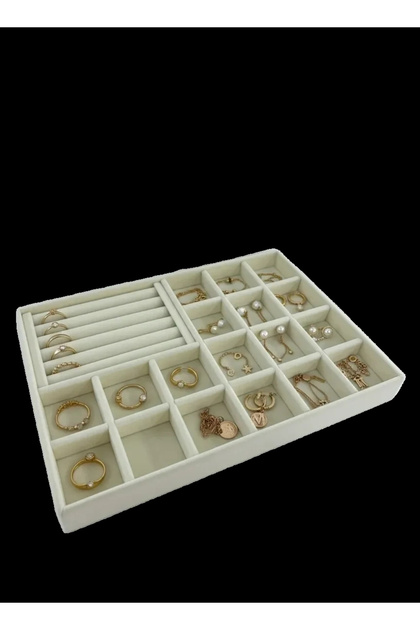 Domestic Production Baku Model Suede Cream Colored Drawer Jewelry Stand with Compartment and Drip