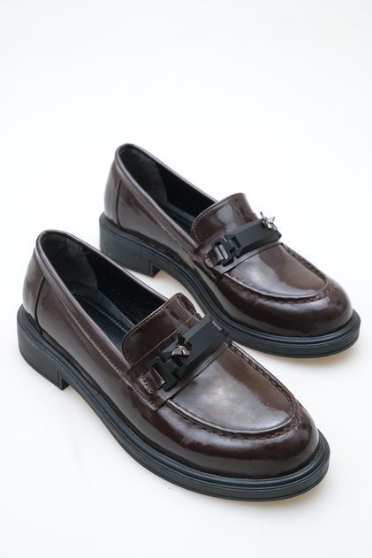 Women's Elegant Design Thick-Soled Butterfly Buckle Patent Leather Loafer Casual Moccasin